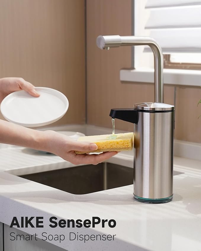 AIKE SensePro Automatic Soap Dispenser Type-C Rechargeable Brushed Stainless Steel Finish 12.8 fl.oz. for Liquid Soap