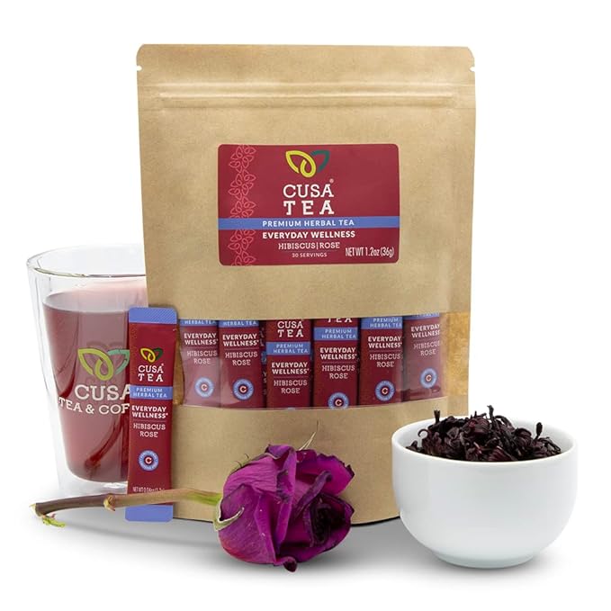Cusa Tea &amp Coffee | Everyday Wellness Herbal Tea | Premium Caffeine Free Instant Tea | Hot &amp Iced Tea with No Added Sugar (30 Single Servings)