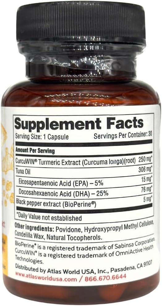Vitality Rescue Omega 3 with Turmeric Curcumin Supplement Fish Oil DHA EPA with BioPerine &amp CurcuWin 46X Absorption Supports Joint Muscle Heart &amp Brain Health 30 Capsules