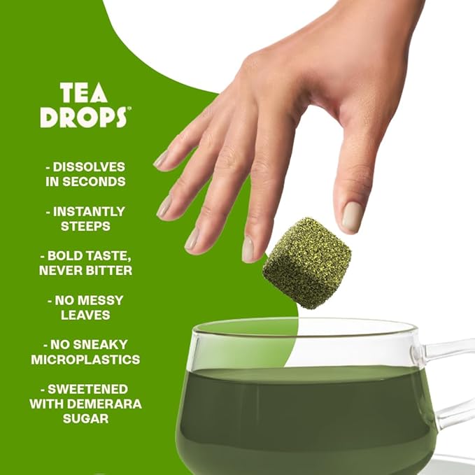 Tea Drops 30 Bulk Pack Organic Matcha Bagless Tea - Loose Leaf Lightly Sweetened On-The-Go. Plastic-Free - Iced or Hot