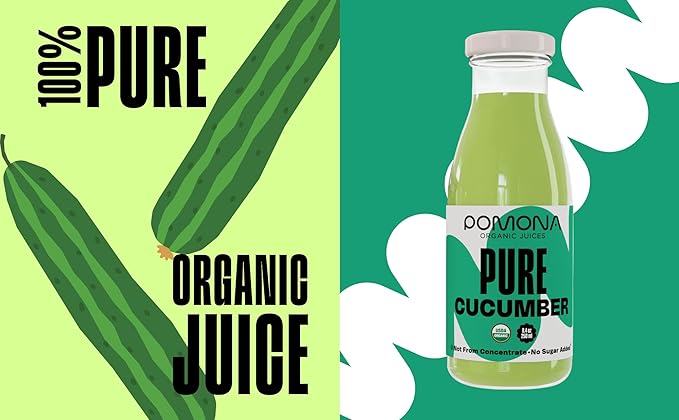 Pomona Organic Juices Pure Cucumber Juice 8.4 Ounce Bottle (Pack of 12) Cold Pressed Organic Juice Non-GMO No Sugar Added Not from Concentrate Gluten Free Kosher Certified Preservative Free
