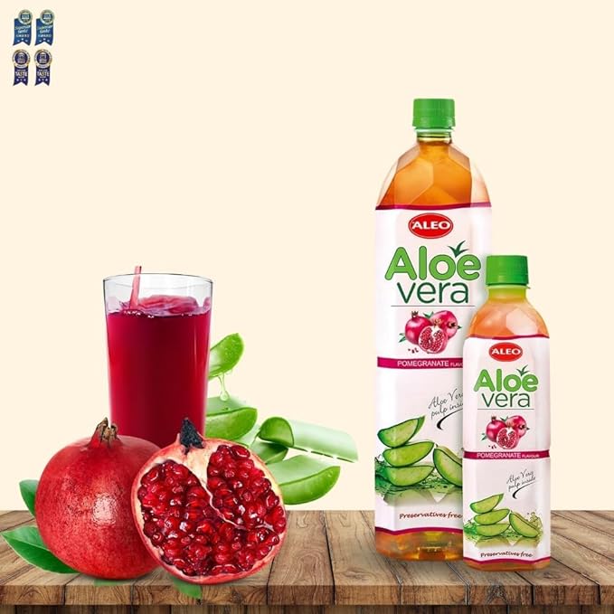 ALEO 0.5L Premium Pomegranate Aloe Vera Drink - Natural No Preservatives No Artificial Colors Superior Taste Award 2025 (24 PCS Pomegranate-0.5L)