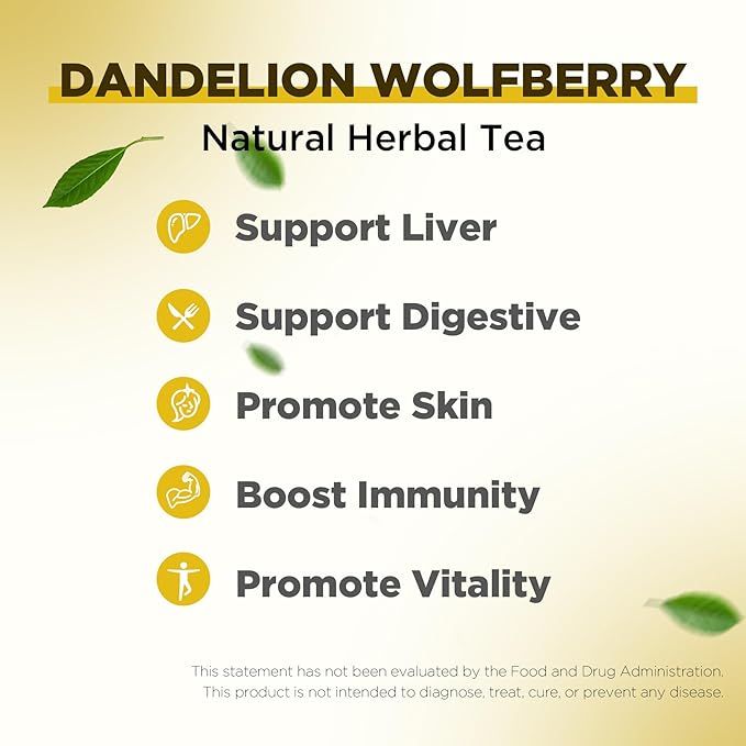 Aromlife Natural Dandelion Wolfberry Tea 5 Pack Herbal Blend with Goji Berry Dandelion Root Milk Thistle &amp Chrysanthemum Caffeine-Free Floral Citrus Herbal 21 Bags Per Pack