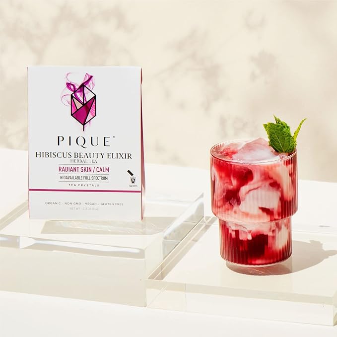 Pique Organic Hibiscus Tea Crystals - Powerful Antioxidants and Caffeine-Free Herbal Tea Real Egyptian Flower for Glowing Skin - 28 Single Serve Sticks (Pack of 2)