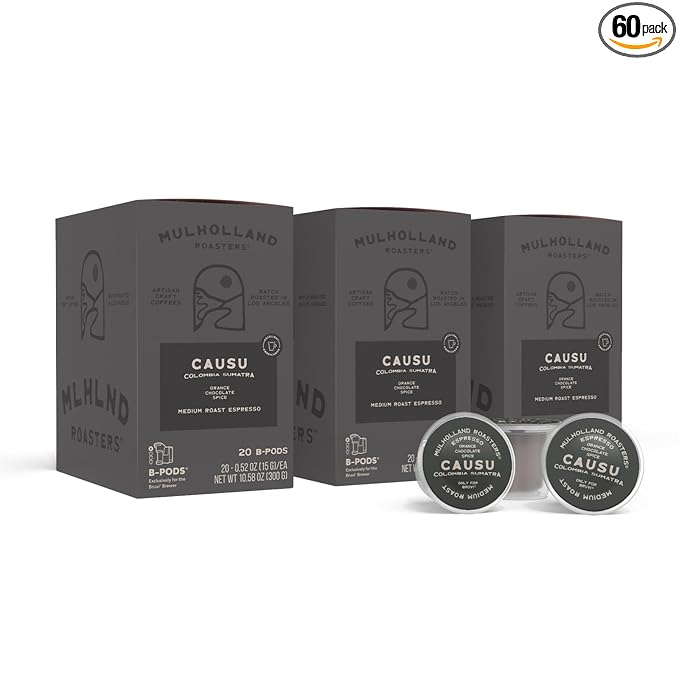 Mulholland Roasters | Causu Espresso B-Pods | Only Compatible with Bruvi Single-Serve Coffee Brewer | Includes 60 Pods