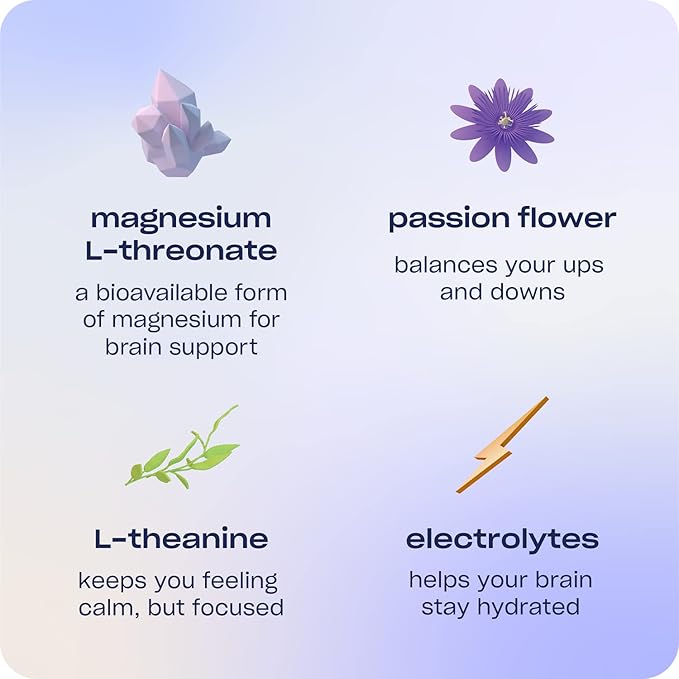 Recess Mood Powder Magnesium L-Threonate Blend with Passion Flower L-Theanine Electrolytes Magnesium Calm Support Powder Supplement - Lemon Citrus Pack of 10