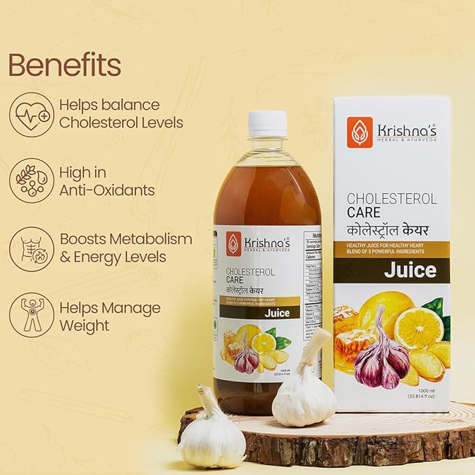 KRISHNA'S HERBAL &amp AYURVEDA Cholesterol Care Juice - 1000 Ml Contains Honey with Apple Cider Ginger Garlic Sugar Free Helps in Digestion Made in India 1 l (Pack of 1)