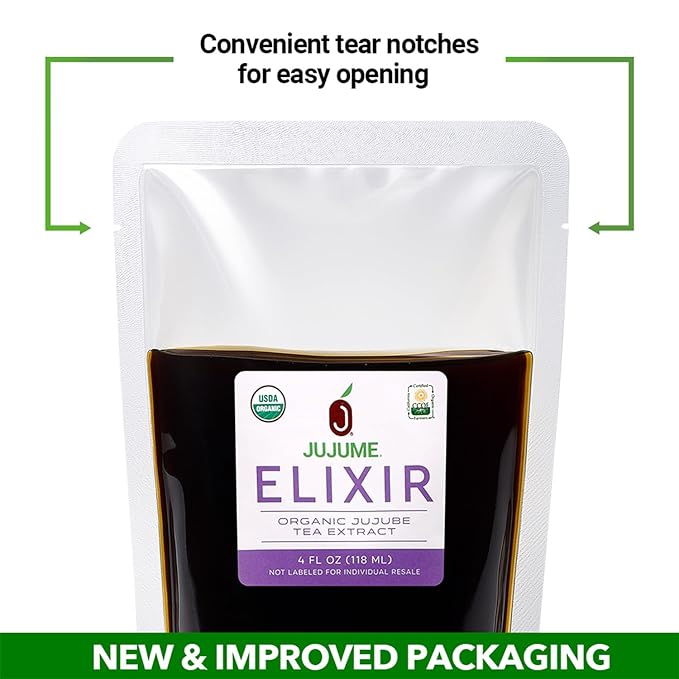 USDA Organic California Grown Pure Jujube Tea Concentrate | JUJUME Elixir | ZERO Added Sugar Color or Preservatives | All-Natural GMO-Free | Add Water for Jujube Tea | 24-pack 4 oz. pouches