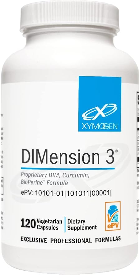 XYMOGEN Dimension 3 - Diindolylmethane DIM Supplement with Curcumin + BioPerine - Supports Healthy Estrogen Detox Hormonal Balance for Women and Men - Menopause Relief + PMS Support (120 Capsules)