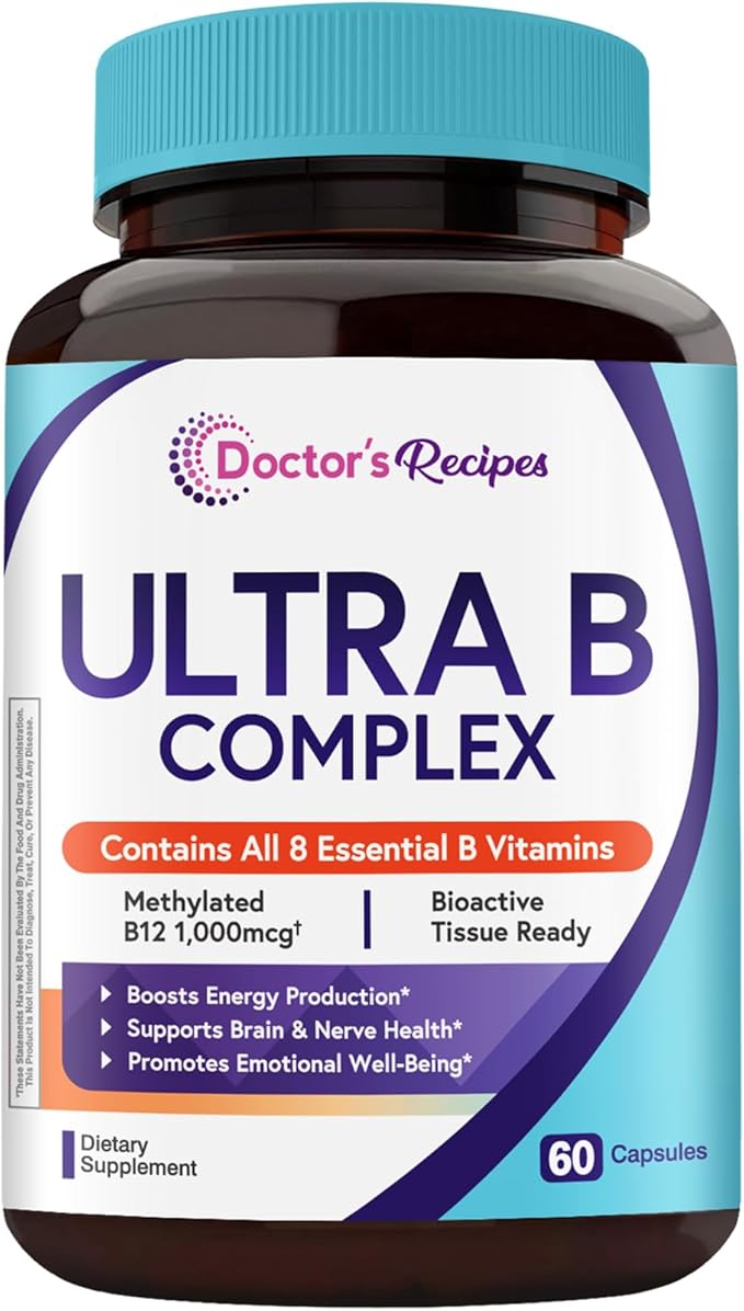 Doctor’s Recipes Multi Collagen Peptides Powder + Ultra Vitamin B Complex Bundle Grass-Fed Hydrolyzed Protein Types I II III V X Unflavored Easy-to-Dissolve Collagen All 8 Essential B Vitamins with