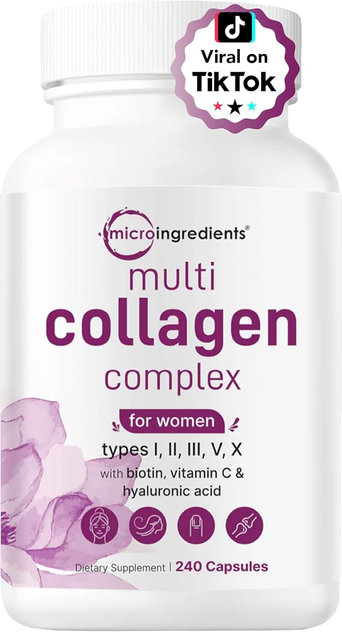 Micro Ingredients Multi Collagen Complex for Women &amp Hair Vitamins Complex Capsules Bundle 2 Pack | Grass-Fed Collagen Peptides | 14-in-1 Advanced Hair Growth Support