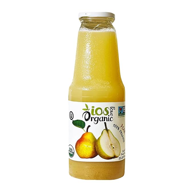 IOS Love Organic Juice - USDA Organic Certified - Cold Pressed No Added Sugar No Water No Artificial Colors No Preservatives No Flavors Added No Gluten - 33.8 Fl Oz (Pear Pack of 2)