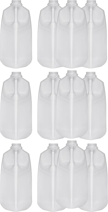 Half Gallon Jugs Bottles (Pack Of 12 x 64 Oz) with Tamper Evident White Screw Caps – Great for Homemade Juices Milk Smoothies Tea and Other Beverages - Food Grade BPA Free