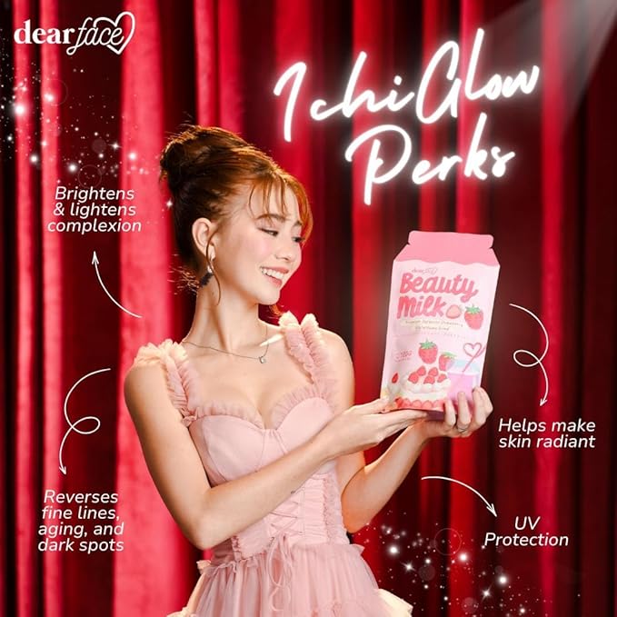 Dear Face Beauty Milk Japanese Collagen Strawberry Drink - 50000mg Hydrolyzed Collagen 6.3 Ounce (Pack of 1)