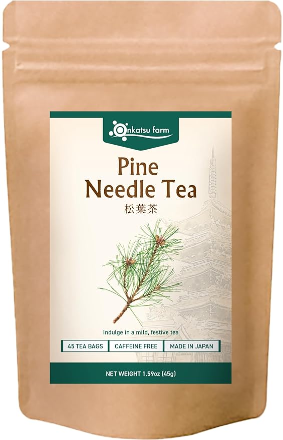Onkatsu Farm Pine Needle Premium Japanese Tea Bags Festive Aromatic Flavor Hot or Iced Caffeine Free 45 Total Tea Bags
