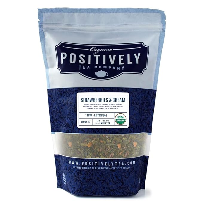 Organic Positively Tea Company Strawberries and Cream Green Tea Loose Leaf 16 Ounce