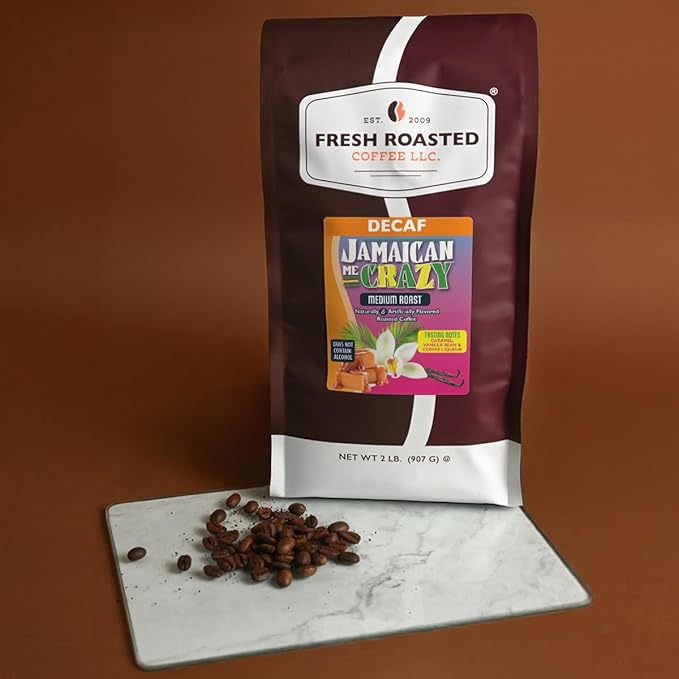 Fresh Roasted Coffee Decaf Jamaican Me Crazy Flavored Coffee 2 lb (32 oz) Medium Roast Kosher Ground