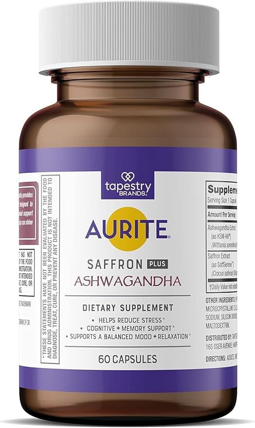 Saffron Supplement | Stress Management Herbal Mood Support Long-Term Memory for Women &amp Men. (60 Count (Pack of 1) Saffron + Ashwagandha)