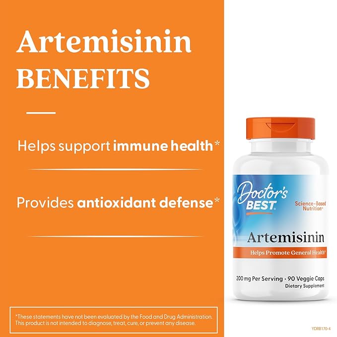 Doctor's Best Artemisinin Supplement for Men &amp Women - Sourced from Sweet Wormwood Herb Artemisia Annua Capsules 200 mg per Serving Natural Immune Health Support for Adults - 90 Ct Veg Caps