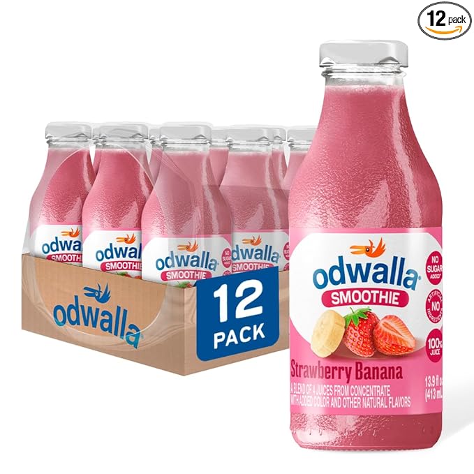 Odwalla Smoothie - Fruit Smoothie Mix Ready to Drink Juice Blend No Added Sugar No preservatives - 13.9 oz Glass Bottles - Strawberry Banana