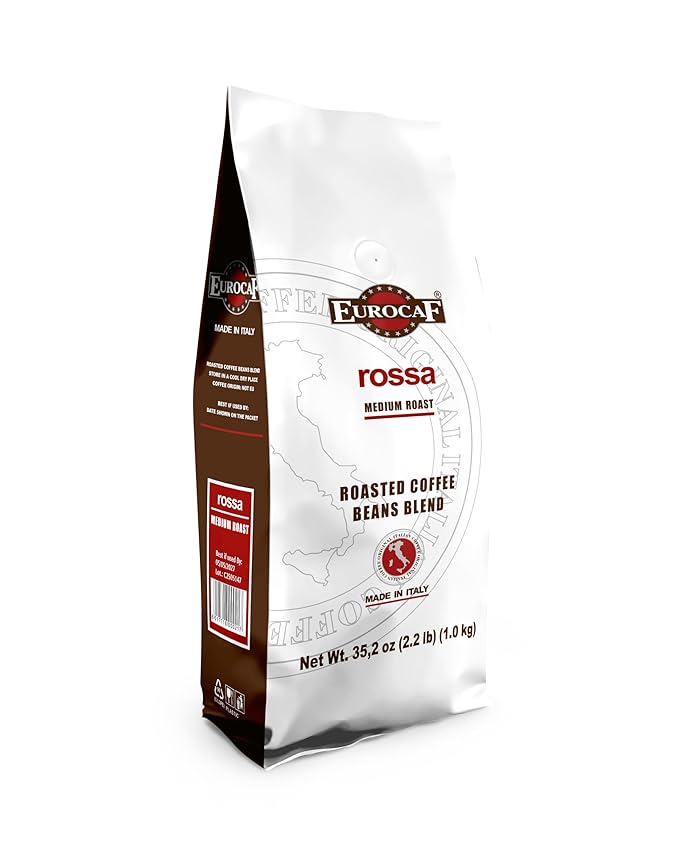 Eurocaf Miscela Rossa Whole Bean Coffee Medium Roast 2.2 Ib Original Italian Coffee (Pack of 1)