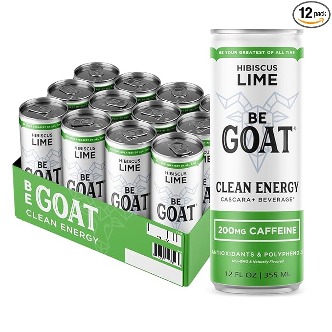 BeGOAT Clean Energy | Hibiscus Lime | 6 Ingredients Plant-Based Non-GMO Vegan | 200mg Natural Caffeine | 12 fl oz Cans (Pack of 12)