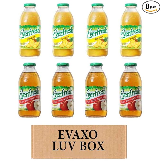 Evaxo LUV BOX - Variety Everfresh Juice 16 oz. Pack of 8 Pineapple &amp 100% Apple Juice 8 Count 16 oz Bottle