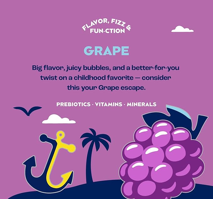 SunSip Prebiotic Soda by Health-Ade Better-for-You Soda Swap Beverage with Vitamins &amp Minerals Naturally Sweetened with 6g of Sugar Grape 11.5 oz (12 Pack)
