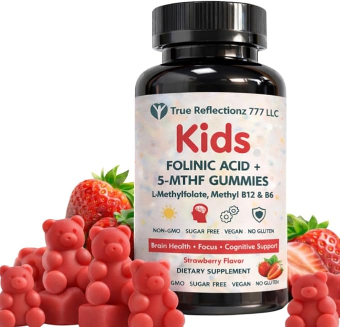Folinic Acid Gummies for Kids &amp Adults – with L-Methylfolate Methyl B12 P5P B6 Magnesium Glycinate Vitamin D3 &amp C Methylated Folate Support for BrainFocus Mood &amp Cellular Health – 5-M
