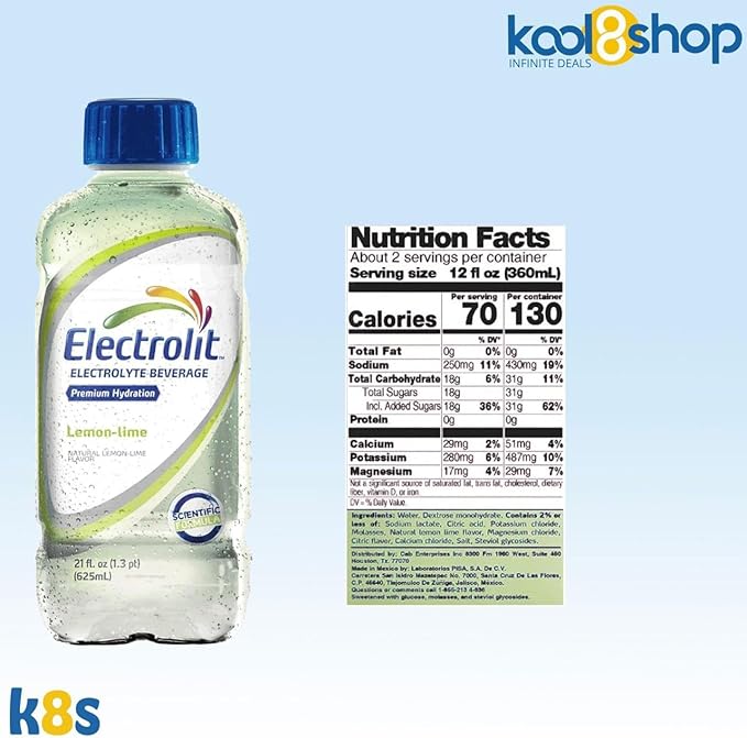 Electrolit Lemon Lime Hydration Drink with Electrolytes 21 fl oz Plastic Bottles 9 Pack + 1 Microfiber Cooling Towel by KOOL8SHOP Infinite Deals