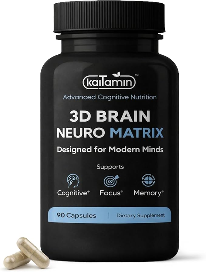 Brain Neuro Matrix – Memory &amp Focus Nootropic with Ginkgo Biloba &amp Huperzine A – Caffeine-Free Vegan Brain Supplement for Clarity Focus &amp Mood – 90 Capsules (3-Month Supply)