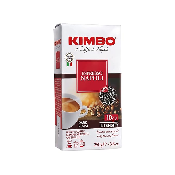 Kimbo Espresso Napoli Ground Coffee | Dark Roast | Intense Aroma &amp Long Lasting Flavor | 10/13 Intensity | 8.8 oz (250g) Brick