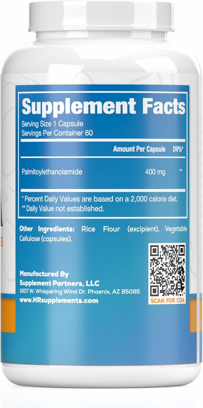 Palmitoylethanolamide Capsules | Pea 400mg | 60 Pill Count | Promotes Natural Inflammation &amp Pain Management | Lab Tested Ingredients