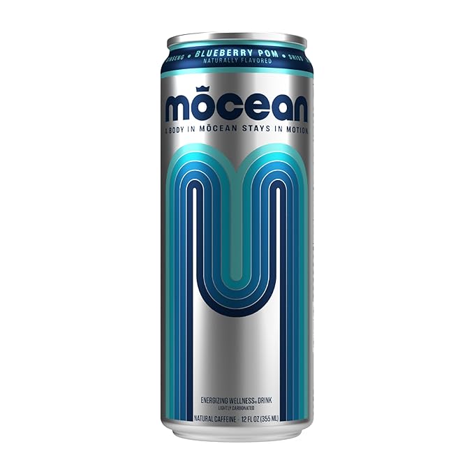 MŌCEAN Blueberry Pomegranate Energy Drink 12 fl oz (Pack of 12) Clean Adult Energy Drink with 130mg Caffeine Adaptogens &amp Minerals No Taurine No Sucralose No Candy Flavors