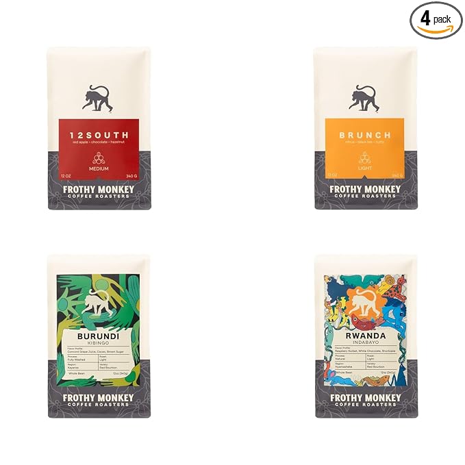 Bean Box Coffee Sampler - Roasted by Frothy Monkey 4-Pack Whole Bean Coffee Gourmet Coffee