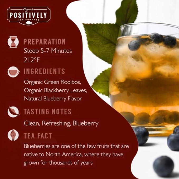 Organic Positively Tea Company Blueberry Bliss Rooibos Tea Loose Leaf 16 Ounce