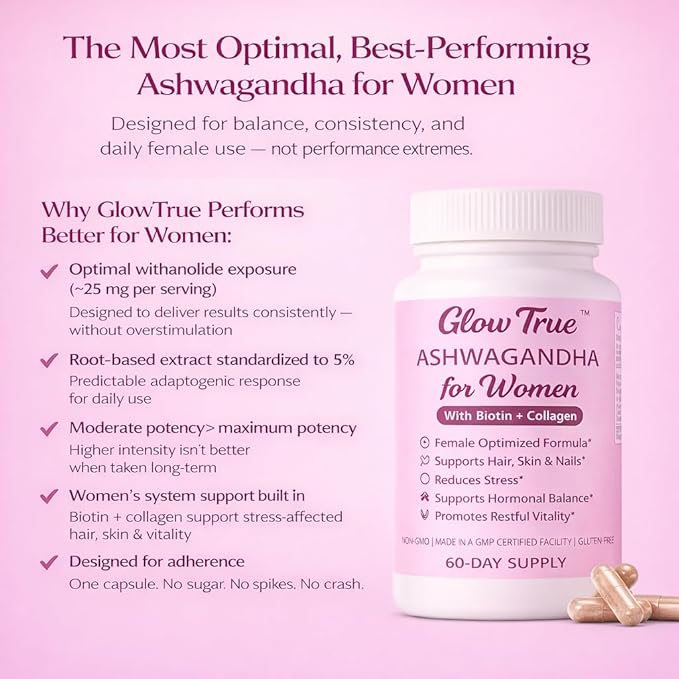 Ashwagandha for Women with Biotin &amp Collagen – 500mg Female-Optimized Stress &amp Hormone Support Hair Skin &amp Nails – Non-GMO Gluten-Free Capsules 60 Count - 2-Month Supply