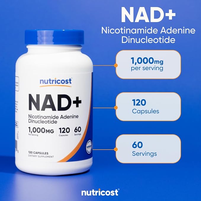 Nutricost NAD+ Supplement 1000mg per Serving120 Capsules (Nicotinamide Adenine Dinucleotide) - 60 Servings Gluten-Free Vegan