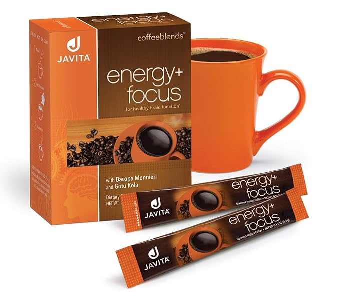Energy + Focus Instant Coffee by Javita – Premium Arabica with Adaptogens – Clean Energy &amp Mental Clarity Support – Convenient Functional Coffee Medium Roast Coffee Mix (1 box/24 serv.)