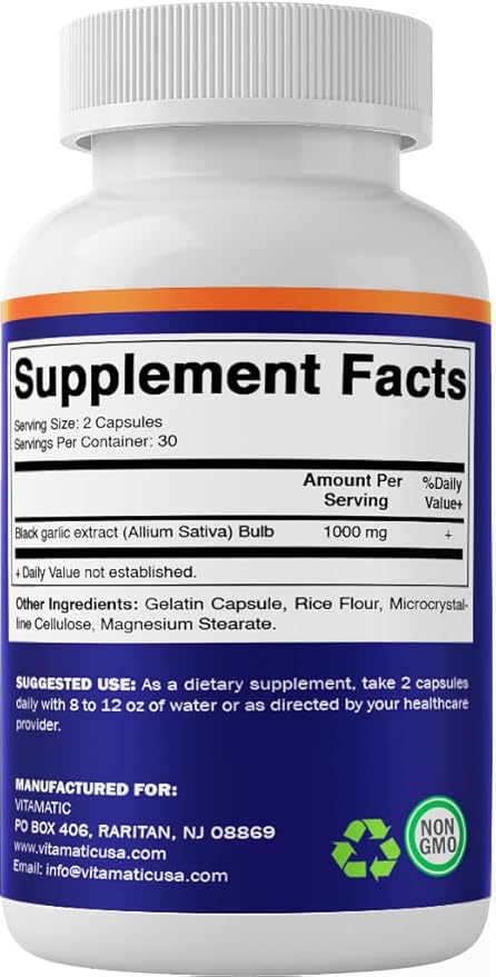 Vitamatic 3 Pack Fermented Black Garlic Extract 1000 mg 60 Capsules - Non-GMO Gluten Free - (Total 180 Capsules)