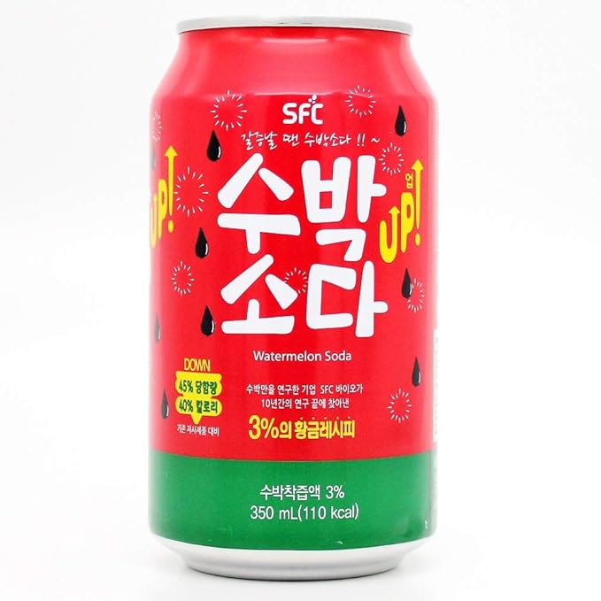 SFCbio Fizzy Sparkling Drink Sweet Watermelon Soda Up 3% of Real Korean Watermelon Juice (11.83oz * 24EA)
