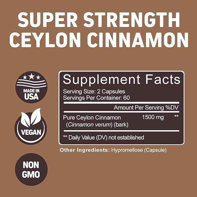 Herbtonics Pure Ceylon Cinnamon Capsules | Immune System Healthy Weight Management | Non-GMO Gluten Free | 1500 Mg - 120 Capsules