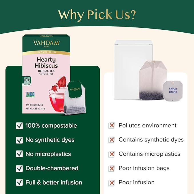 VAHDAM Hibiscus Tea (100 Tea Bags)| Caffeine Free Non-GMO Direct from Source Eco-Friendly Individually Wrapped Tea Bags