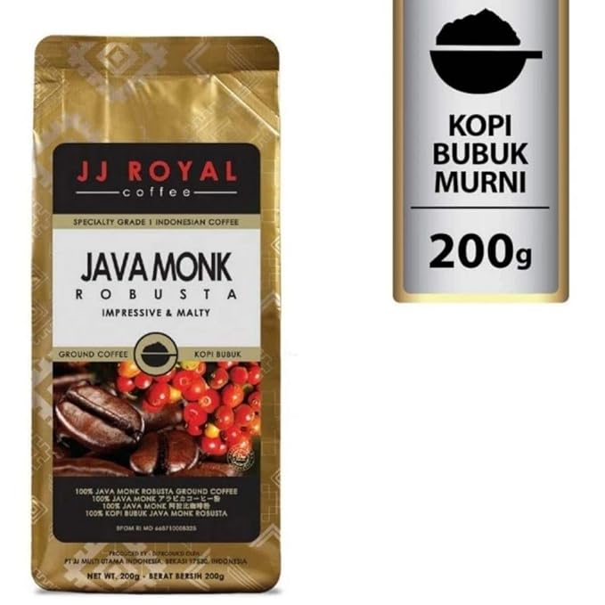 JJ Royal Coffee Java Monk Robusta 200g Ground Coffee (Pack of 2)