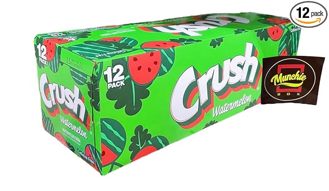 Crush Soda Munchie Box Reserve - Stocked for your Pleasure - Cans or Bottles (Watermelon Pack of (12) 12 Oz Cans)