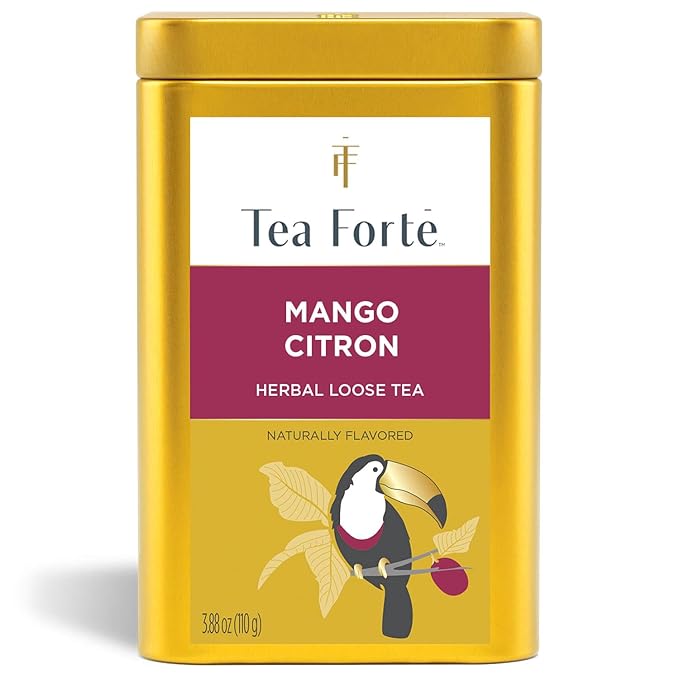 Tea Forte Mango Citron Premium Loose Leaf Caffeine-Free Herbal Tea Blend Canister Makes 35-50 Cups