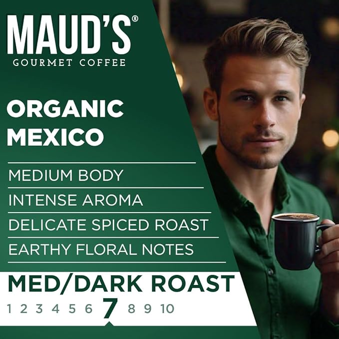 Maud's Organic Mexican Coffee Pods 50 ct Single Origin Mexican Medium Roast Coffee in Single Serve Pods – 100% Arabica Coffee Compatible with Keurig K Cups Maker