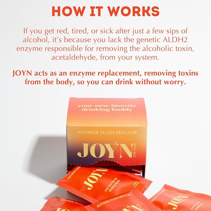 JOYN Supplement for Alcohol Flush Prevention Detox Liver Support Asian Glow Relief | Feel Better Before &amp After Drinking | Vitamin with DHM Milk Thistle Glutathione Vitamin B12 | 10 Servings