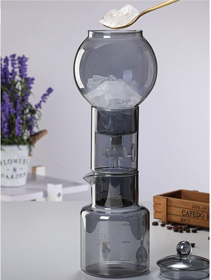 Cold Brew Drip Tower 600ml Ice Drip Glass Cold Brew Coffee Pot with Drip Speed Regulating Valve Drip Type Cold Extraction Coffee Machine for Home Office(Gray)