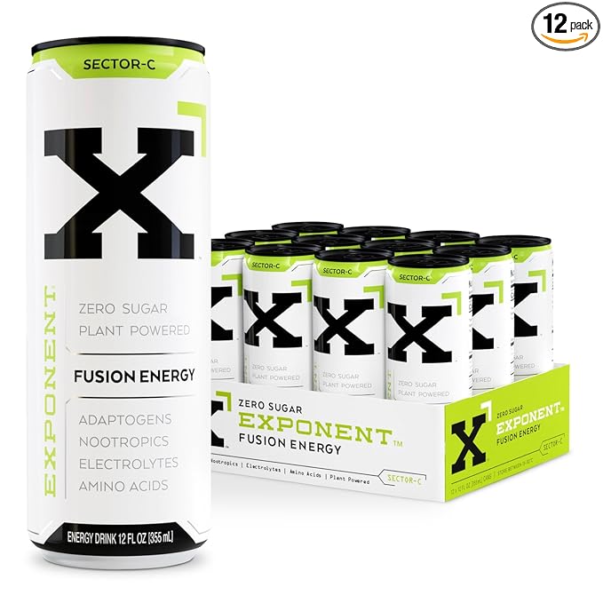 Exponent – Sector-C Fusion Energy Drink | Pack of 12 355mL Cans | Light &amp Crisp Citrus Blend | Zero Sugar &amp Sucralose | Naturally Sourced Caffeine | Gluten-Free &amp Vegan | 15 Calories per